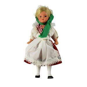 Vintage Molls Trachten Puppen German Doll Blonde Girl In Plaid Apron Dress